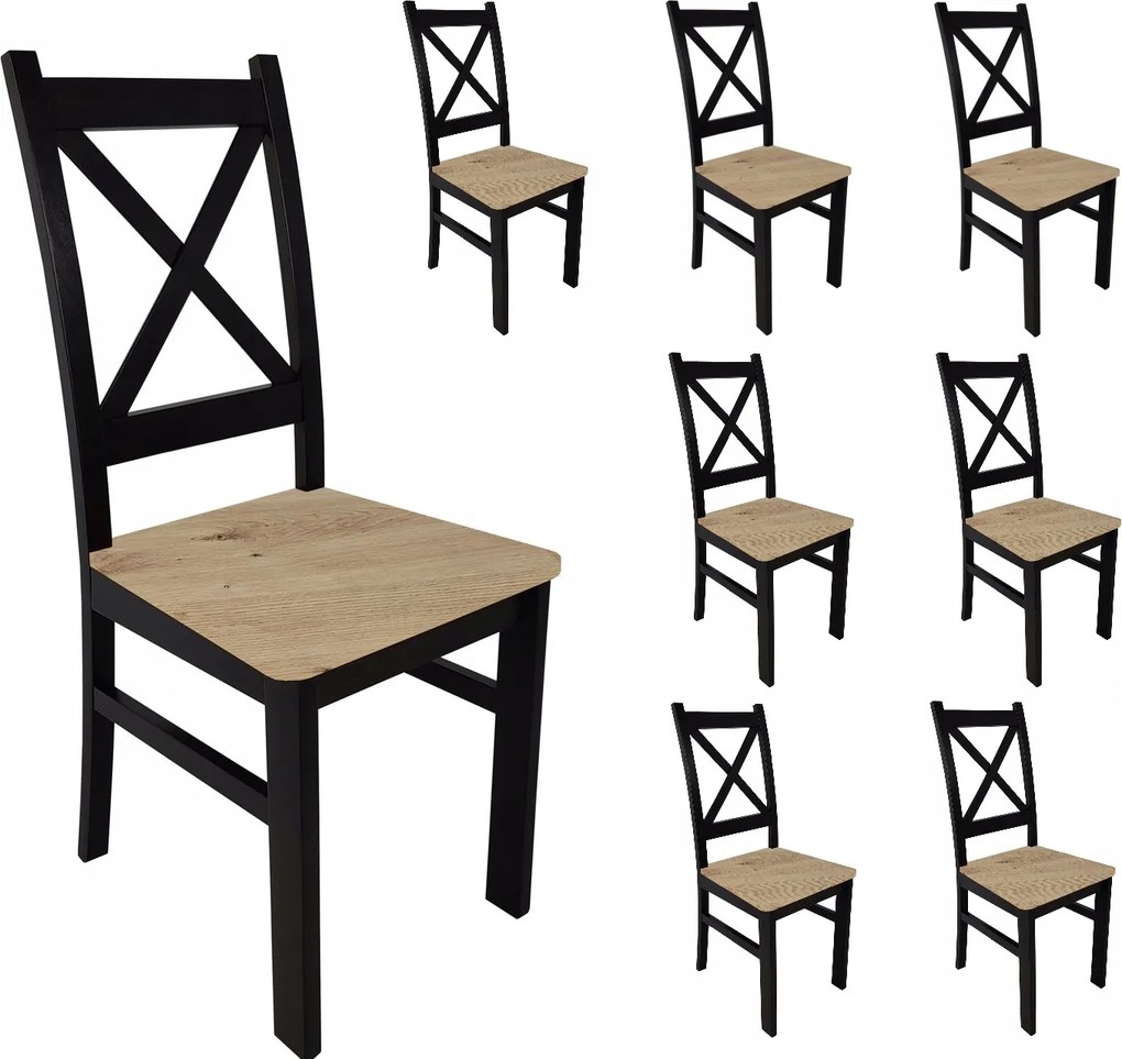 Krzesła drewniane 8 szt Krzyżak Czarny + ARTISAN