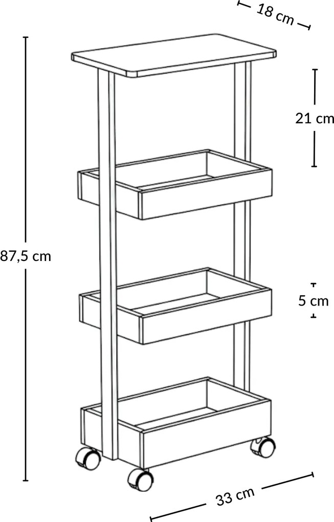 Regał kuchenny na kółkach HYGA, 87,5 cm