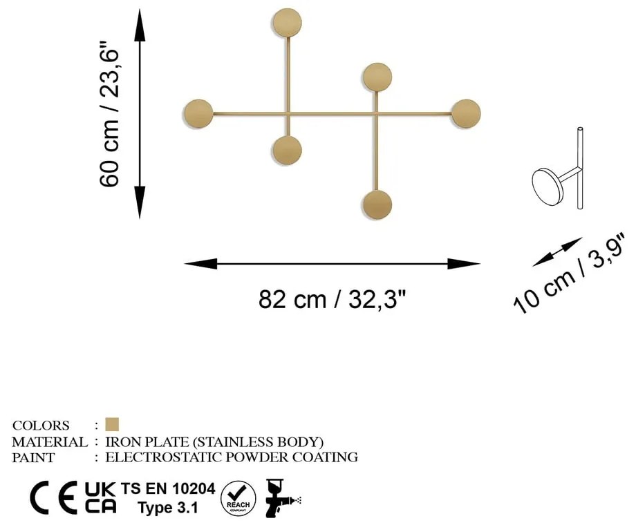 Metalowy wieszak ścienny w kolorze złota Dama-A – Kalune Design