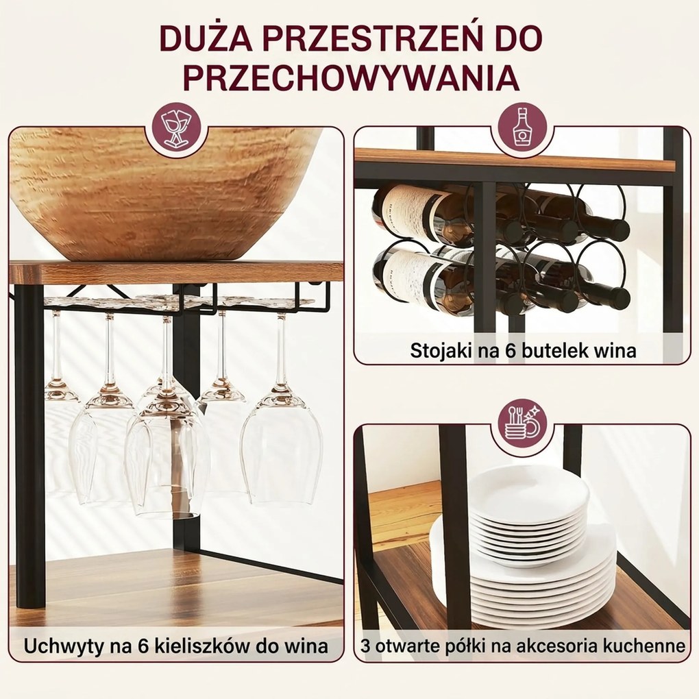 HOMCOM 3-częściowy zestaw stołów barowych, 1 stół, 2 hokery, z regałem na wino, uchwytem na szklanki, otwartymi półkami, podnóżkami, brązowy