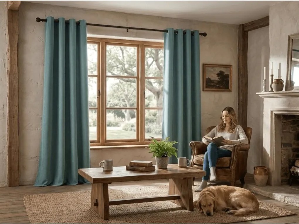Zasłona zaciemniająca DREAM VELVET 140x250 cm, niebiesko-zielony Zawieszanie: Metalowe pierścienie