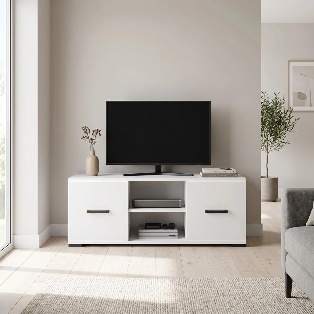 Szafka RTV stojąca ALBANO 122 cm do Salonu pod Telewizor - Biały