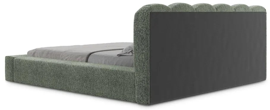 Zielone tapicerowane łóżko dwuosobowe ze schowkiem i stelażem 180x200 cm Mano – Makamii