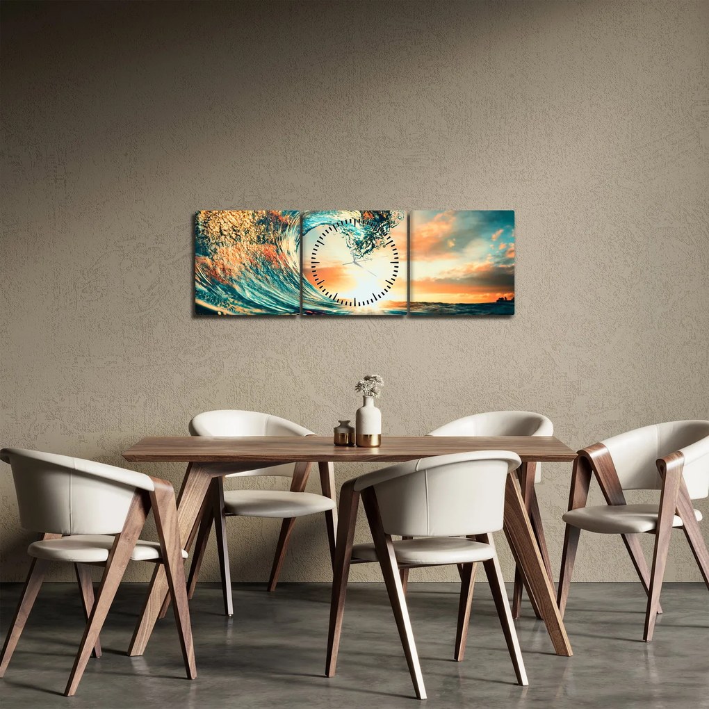 Obraz - Fala (z zegarem) (90x30 cm)