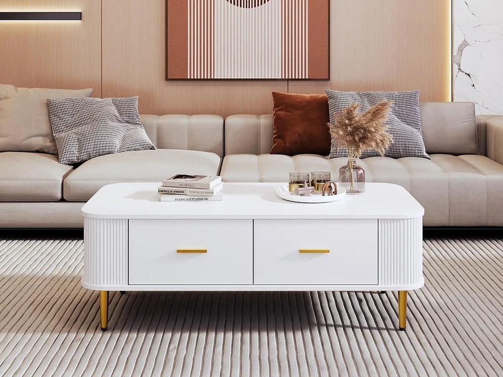 Nowoczesny stół kawowy - z 4 szufladami - z MDF - Biały