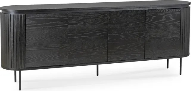 Komoda do Salonu BECK 200 cm Czarna Czterodrzwiowa Ryflowana Nowoczesna