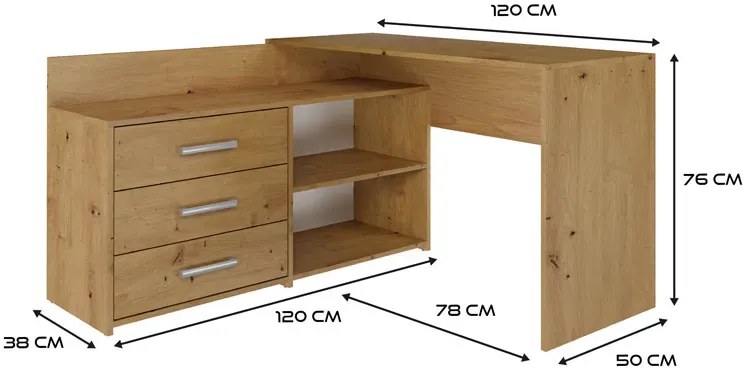Biurko komputerowe narożne z komodą dąb artisan - Varen
