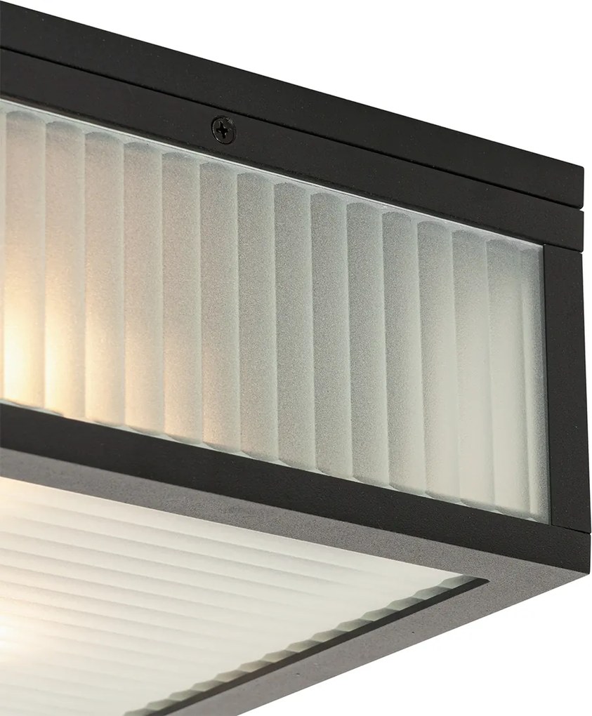 Lampa sufitowa zewnętrzna czarna z żebrowanym szkłem 2-światłowa IP44 - Charlois