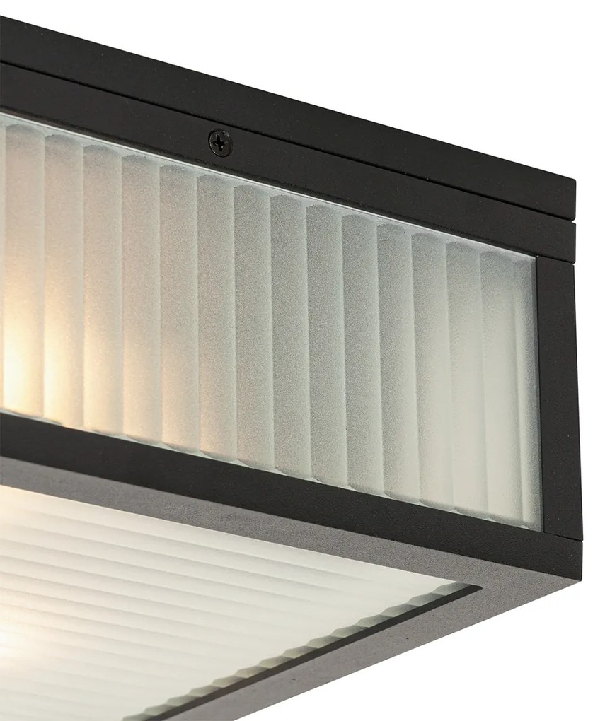 Zewnetrzna Lampa sufitowa zewnętrzna czarna z żebrowanym szkłem 2-światłowa IP44 - Charlois Nowoczesny Oswietlenie zewnetrzne