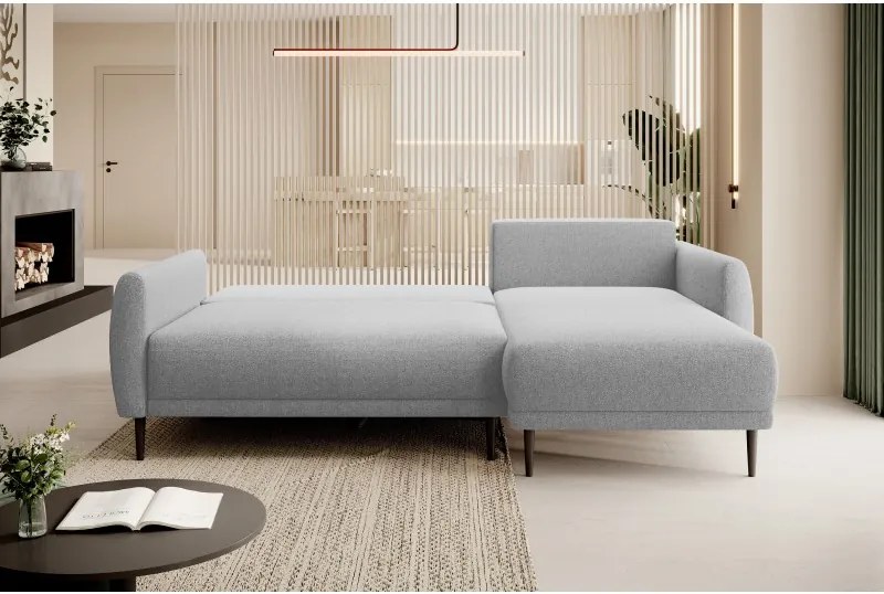 Narożnik BONO z funkcją spania Drewniane nóżki Eleganckie podłokietniki Głębokie siedzisko Prawa strona Barrel 80