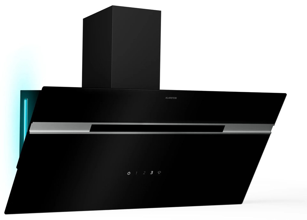 Klarstein Alina 90cm 615m³/h Okap Przyścienny Skośny Czarny/Srebrny