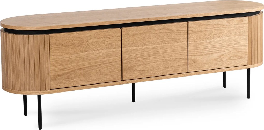 Owalna szafka RTV z ryflowanymi wstawkami Beck 160 cm, dąb