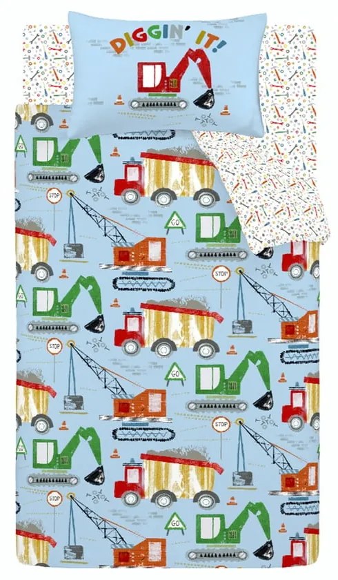 Niebieska pościel dziecięca jednoosobowa 135x200 cm Digger Dreams – Catherine Lansfield