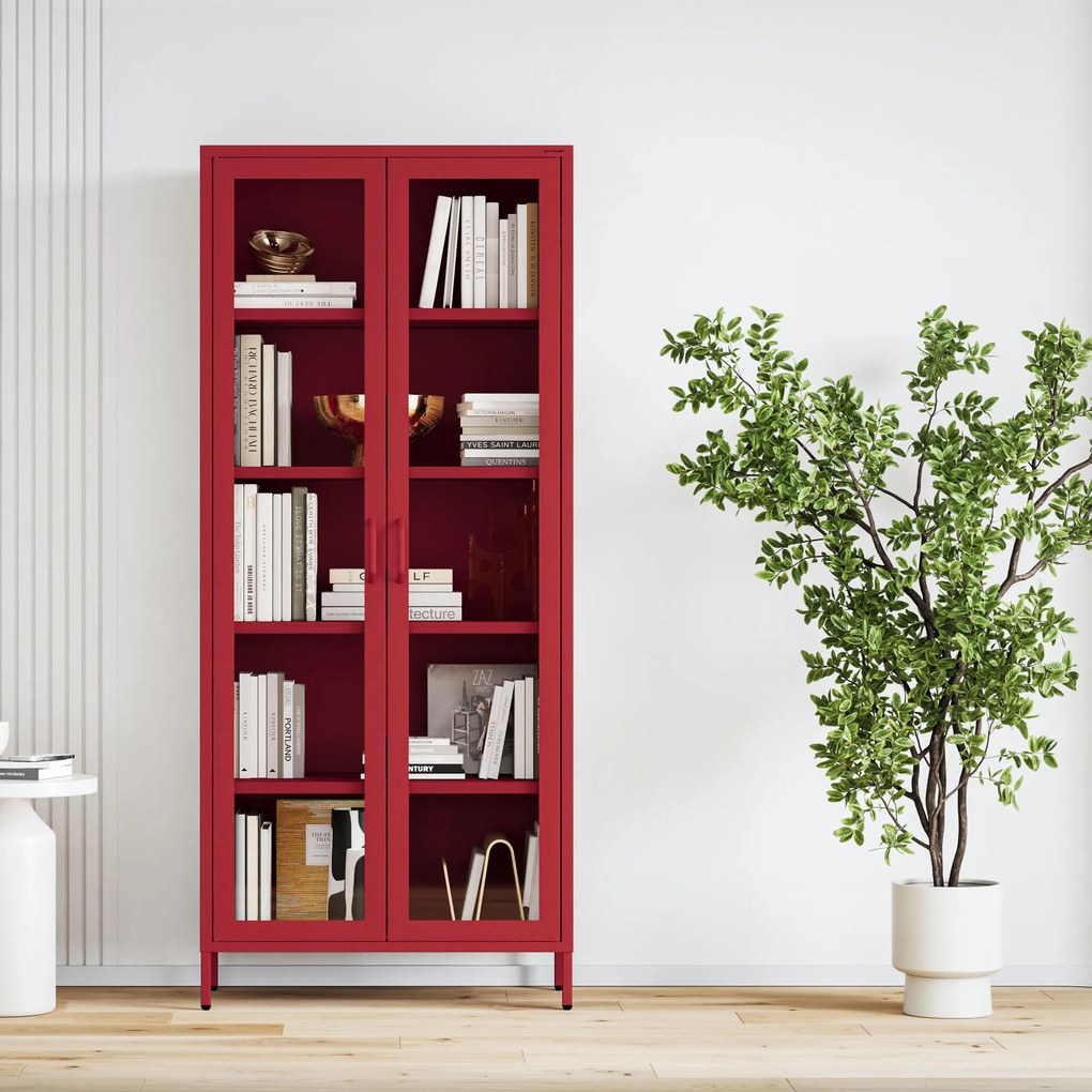 Witryna szklana do salonu czerwona Modern ANGELO 800 x 1850 x 450 mm