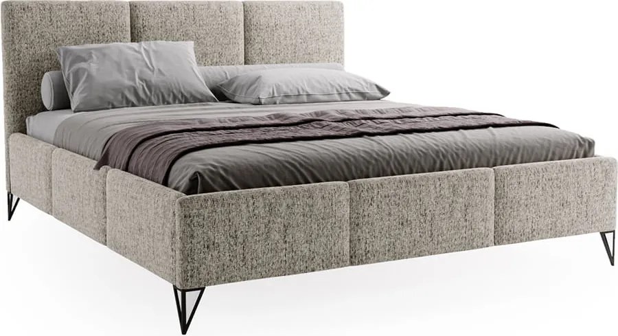 Łóżko tapicerowane LEKSI z pojemnikiem na pościel na wysokich nóżkach