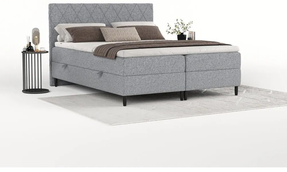 Szare łóżko boxspring ze schowkiem 160x200 cm Gwen – Maison de Rêve