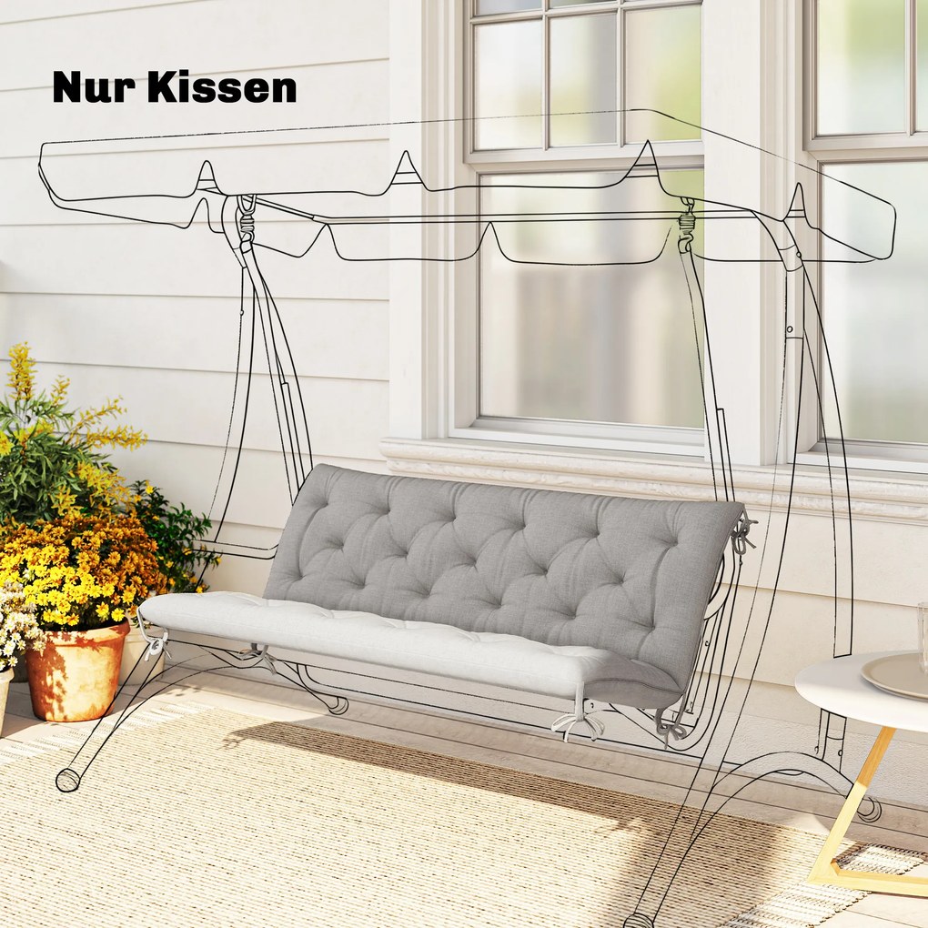 Outsunny Poduszka na Ławkę 3-Osobową 150x98x8 cm z Taśmami, Poduszka na Meble Ogrodowe i Huśtawkę Hollywoodzką, Jasnoszary