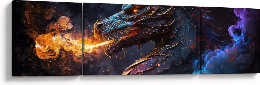 Obraz - Smok plujący płomieniami (170x50 cm)