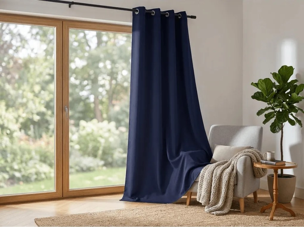 Ciemnoniebieska zasłona OXFORD LIGHT 140x250 cm Zawieszanie: Metalowe pierścienie