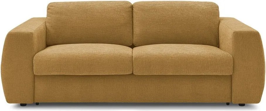 Musztardowa rozkładana sofa do spania z tkaniny szenilowej 240 cm Hugo – Bobochic Paris