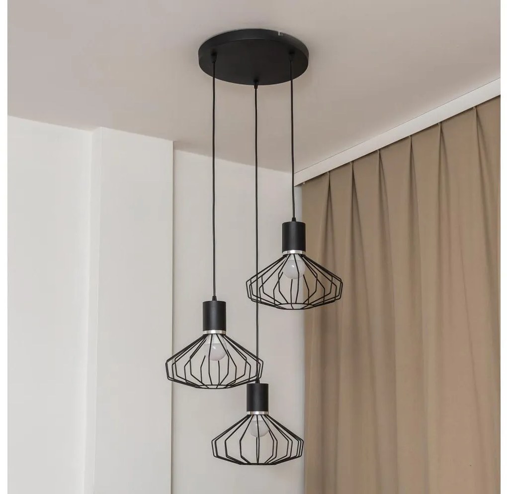 Lampa wisząca na przewodzie SOLANO 3xE27/15W/230V czarna/błyszczący chrom