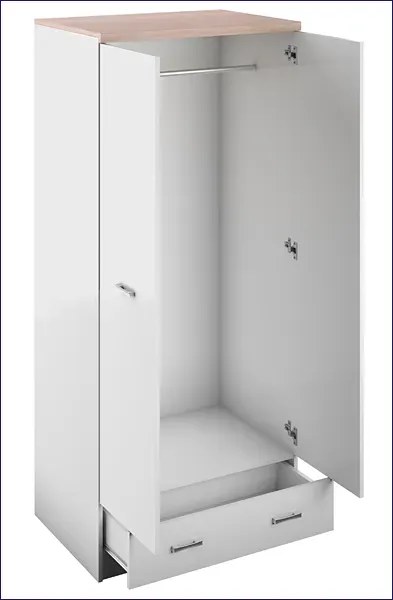 Biała szafa dwudrzwiowa z szufladą K4-G20