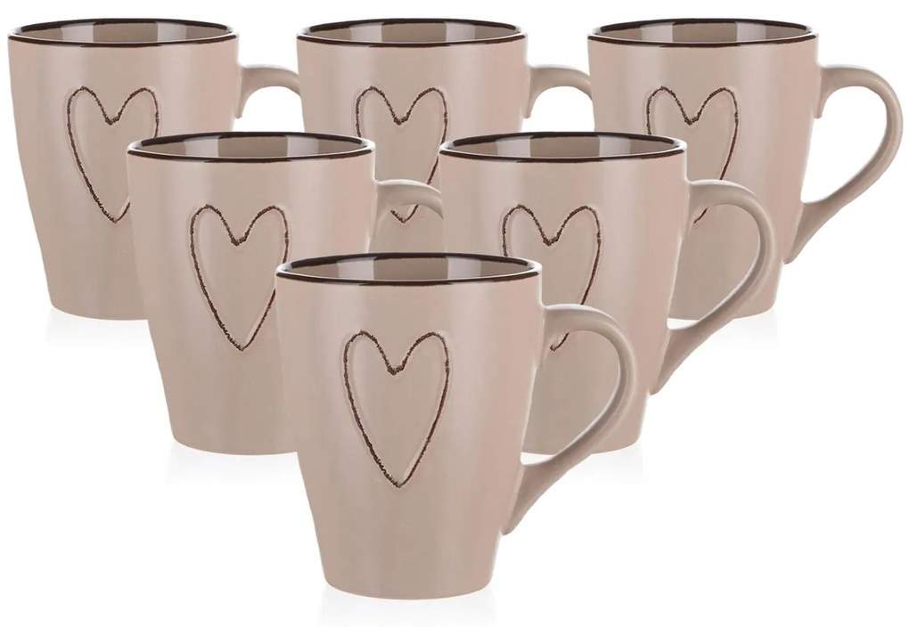 Banquet Kubek ceramiczny HEART 310 ml, 6 sztuk, beżowy