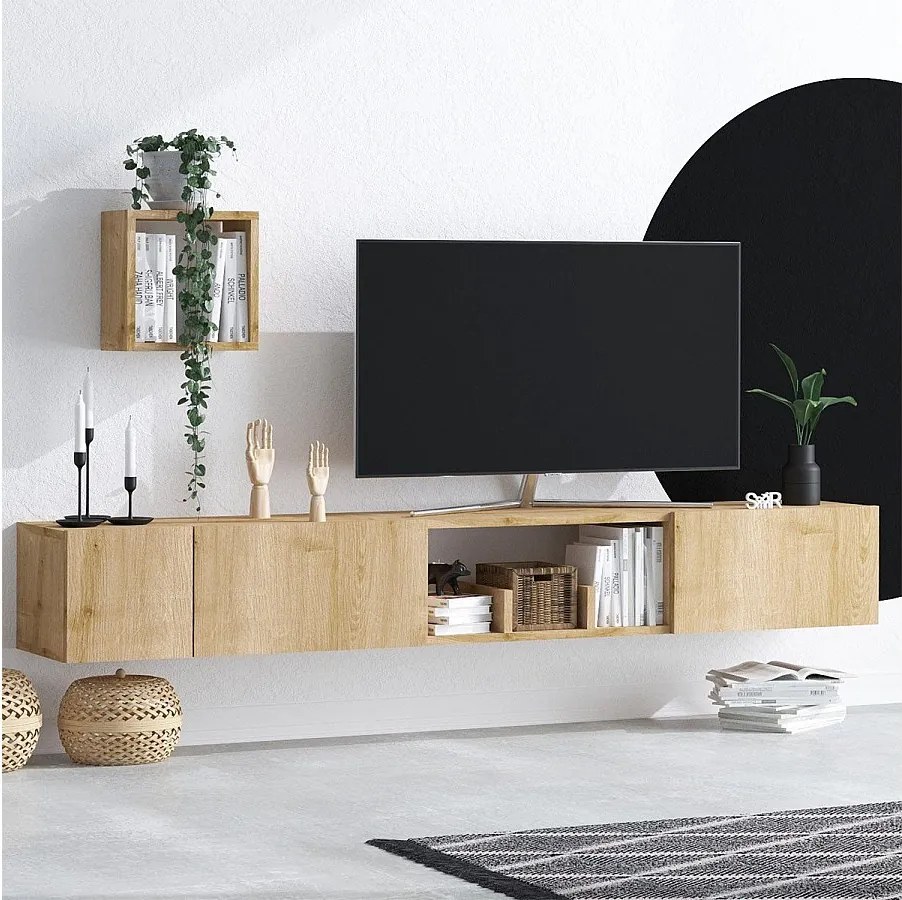 Stolik pod TV – szerokość 180 cm – dąb szafirowy – melamina