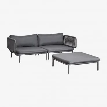 Sofa Modułowy Ogrodowy 2-częściowy Z 2 Modułami Narożnymi I Pufą Ze Stali Roubly Grafitowa Szarość - Sklum
