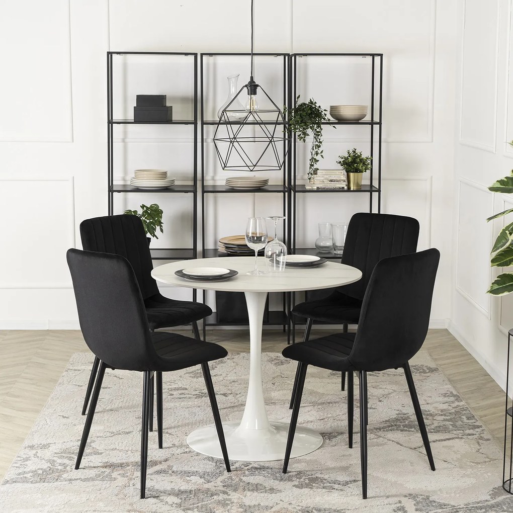 Stół Okrągły SANDER 90 cm Ceramiczny Biały do Salonu Nowoczesny Glamour