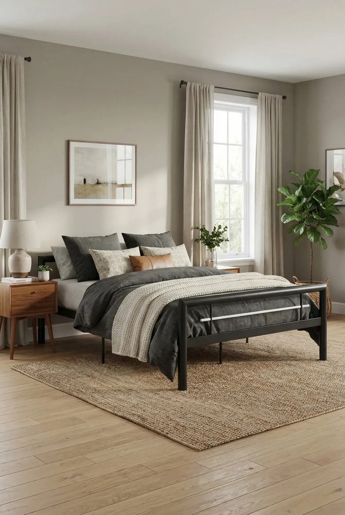 Czarne metalowe łóżko w stylu loftowym 140x200 cm D7-B52