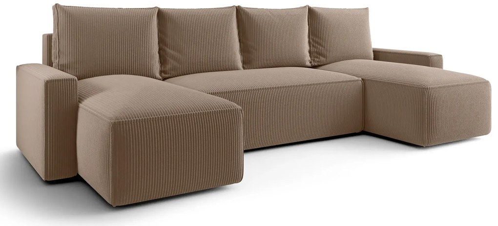 Beżowy sztruksowy narożnik rozkładany z pojemnikiem W6-N88