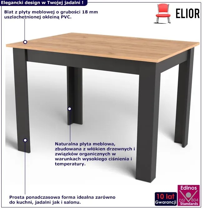 Nowoczesny stół do salonu dąb craft + czarny - Silio 4X