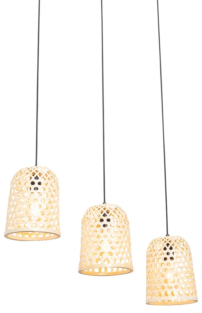 Orientalna lampa wisząca czarna z bambusowym 3-światłowym - RayanKolonialny Oswietlenie wewnetrzne