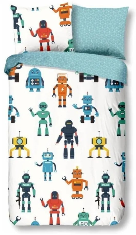 Pościel dziecięca z bawełny Good Morning Robots, 140x220 cm
