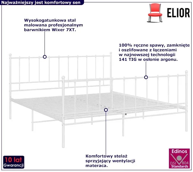 Białe metalowe łózko małżeńskie 200x200 cm Hangis