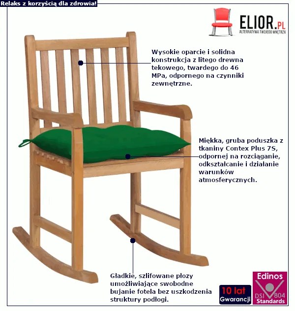 Drewniany bujany fotel z zieloną poduszką S0-T27