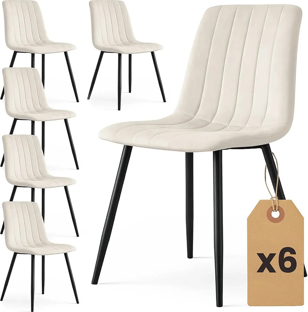 Zestaw 6 kremowych krzeseł pikowanych  B2-C96