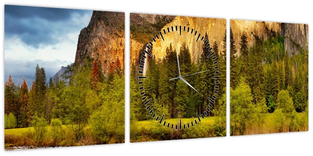 Obraz- Skały nad jeziorem (z zegarem) (90x30 cm)