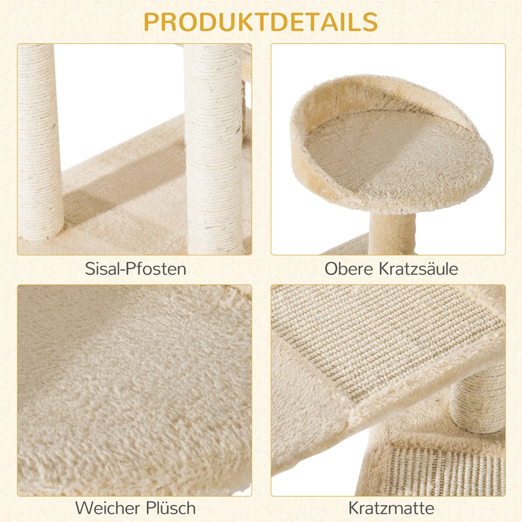 Drapak do ostrzenia pazurów, drapak dla kota z sizalowymi słupkami, drzewko wspinaczkowe dla kota, beżowy | Aosom.pl