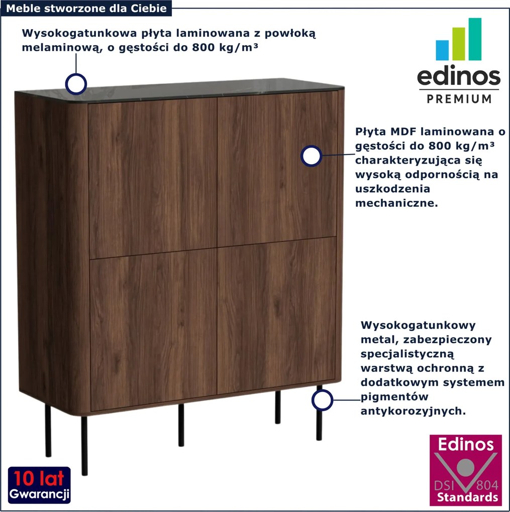 Wysoka komoda z półkami orzech warmia + czarny marmur E4-R68