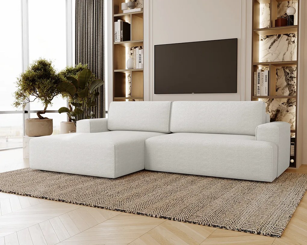 Emporius Boston narożnik rozkładany do salonu - sofa z funkcją spania, mały narożnik, pojemnik na pościel, lewostronny - narożnik kremowy (Memphis 1)