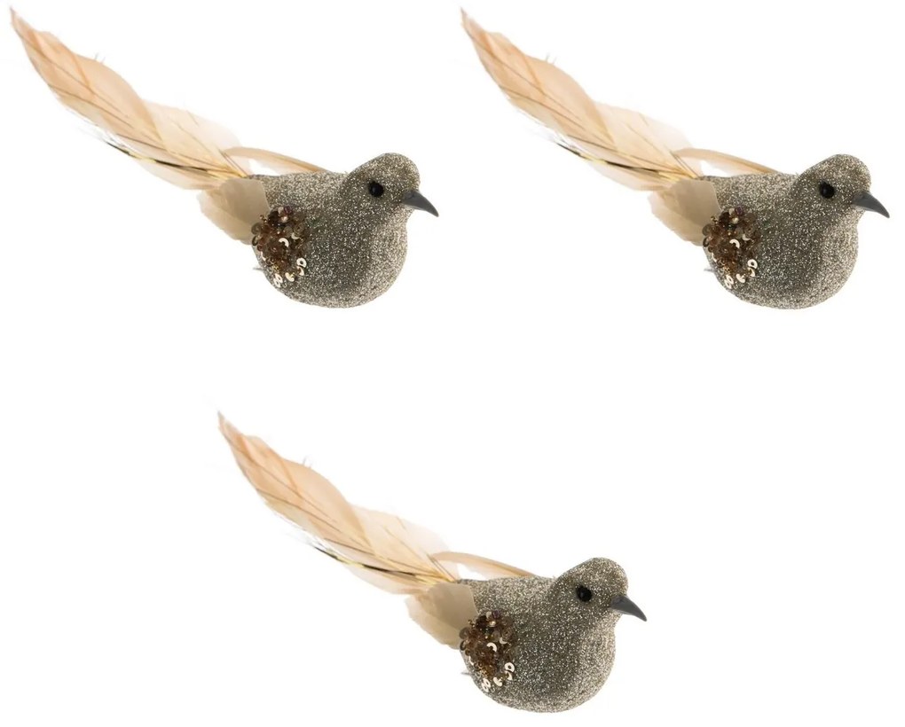 Zestaw ozdób świątecznych Ptaszki na klipsie 3 szt., złoty