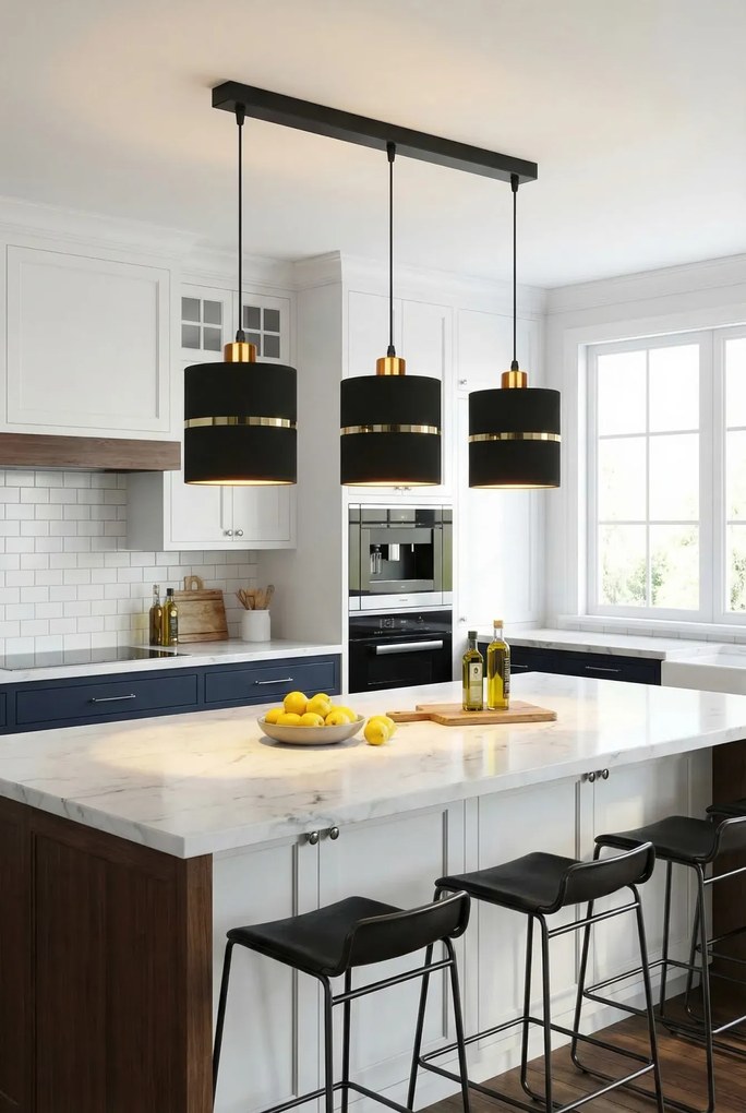 Lampa z 3 abażurami do salonu czarny + złoto - 11X Z037 N1-K46