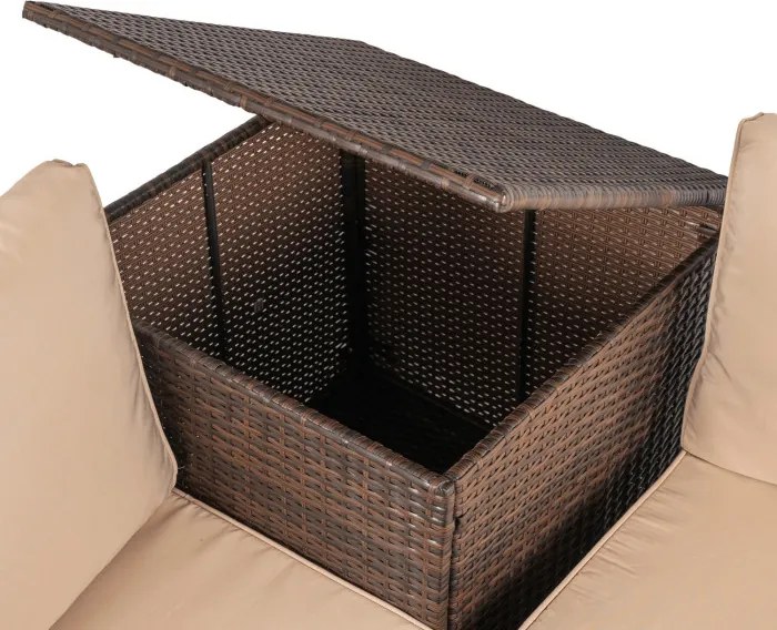 Zestaw Mebli Ogrodowych NEGRO Brązowy/Beżowy Narożnik Stolik Tarasowy Technorattan Nowoczesny