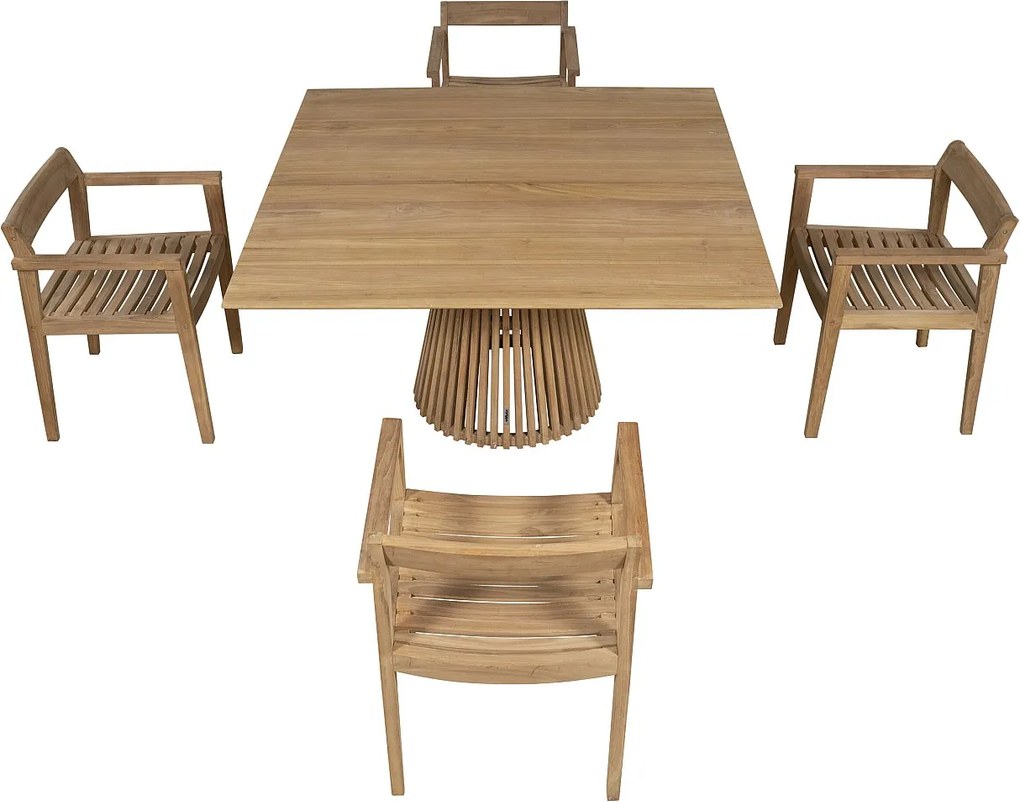 Zestaw mebli ogrodowych jadalnianych z drewna tekowego: 1 stół o dł. 135 cm + 4 fotele - Naturalny jasny - TRIANI marki MYLIA