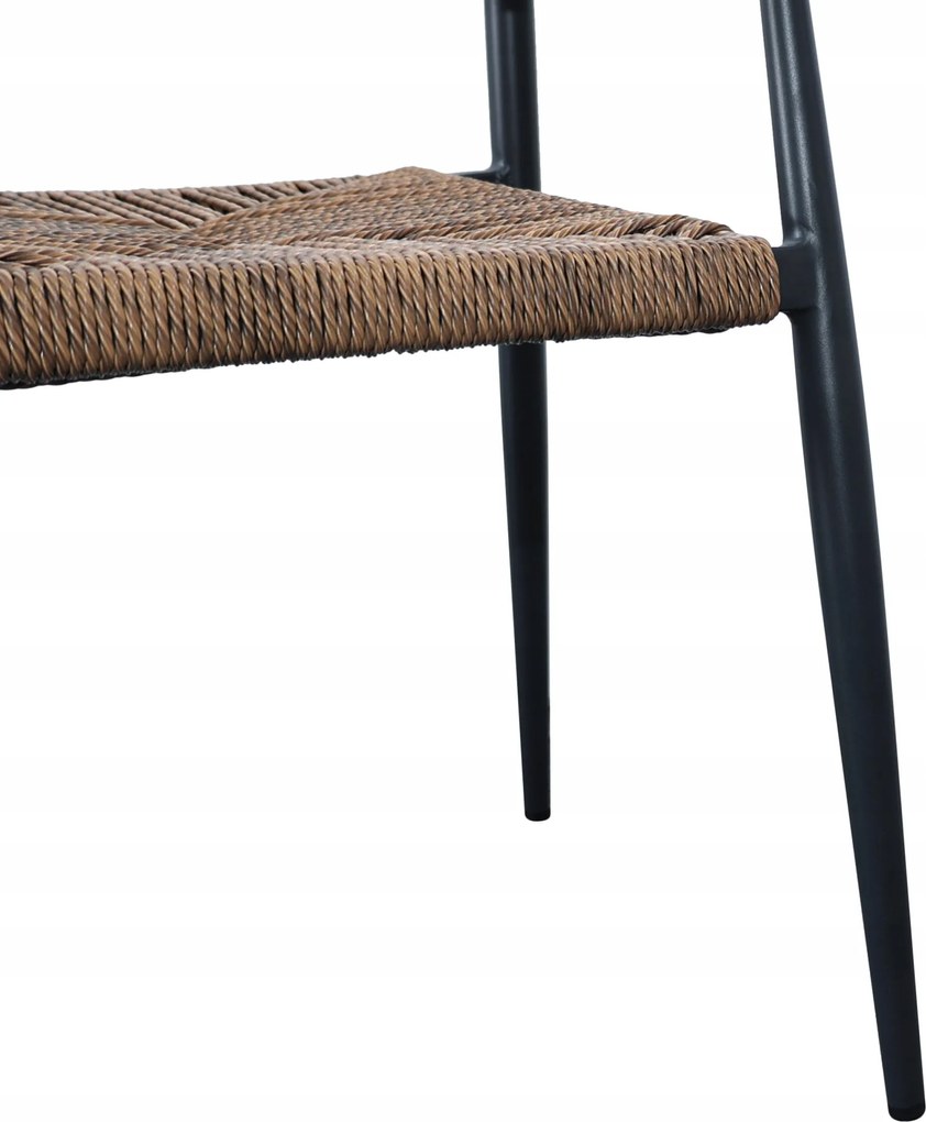 Krzesło Ogrodowe Czarne 56x60x78 cm Plecione Brązowe Sznurki Nowoczesne