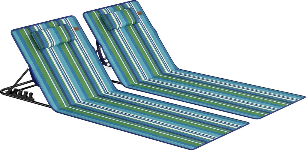 Outsunny Zestaw 2 leżaków plażowych ze składanym oparciem, poduszką i kieszenią | Aosom PL