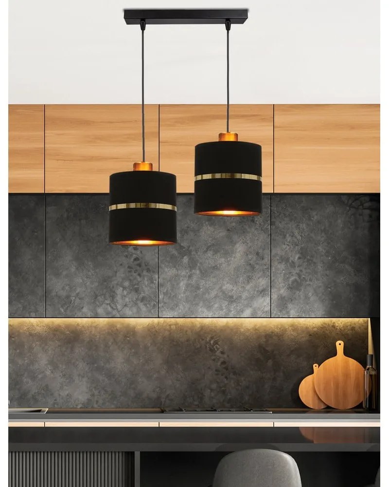 Czarna lampa wisząca z tekstylnym kloszem ø 15 cm Assam – Candellux Lighting