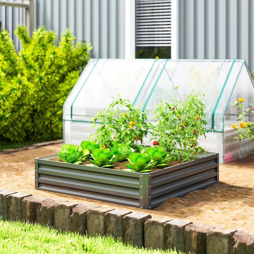 Outsunny Skrzynka ogrodowa, Pflanzkasten z obudową stalową, Jasnoszary, 120 x 120 x 30 cm